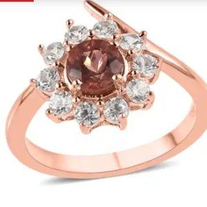 Red Rose Apatite and White Zircon Floral Ring in Vermeil Rose Gold Over Sterling